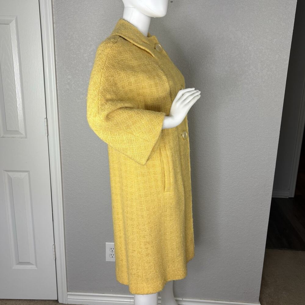 Vintage 60s Car Coat Boucle Tweed Wool Yellow MCM Mod Yellow Size M - Picture 4 of 13